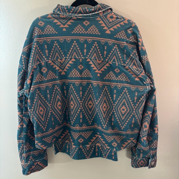 NWOT Savannah Jane Teal and Coral Patterned Shacket - Picture 3 of 5